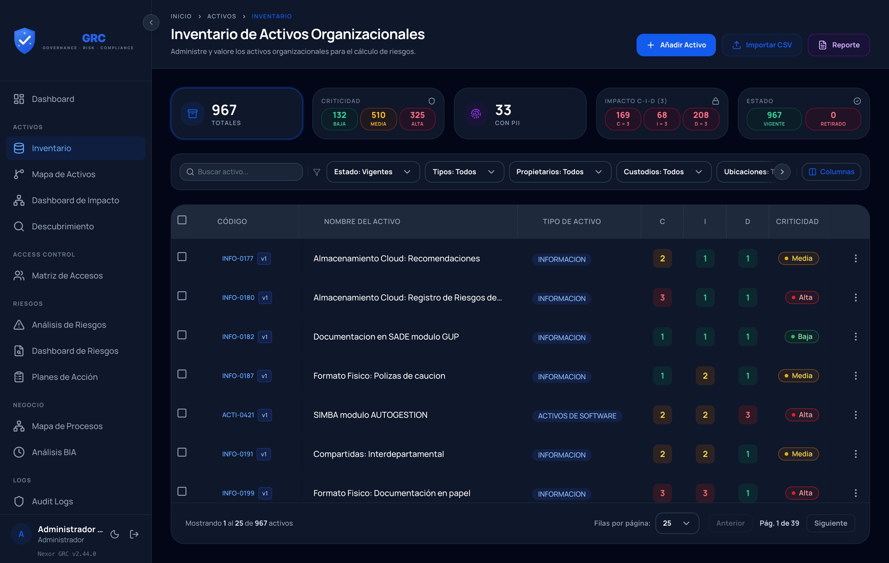 Inventario de Activos Organizacionales