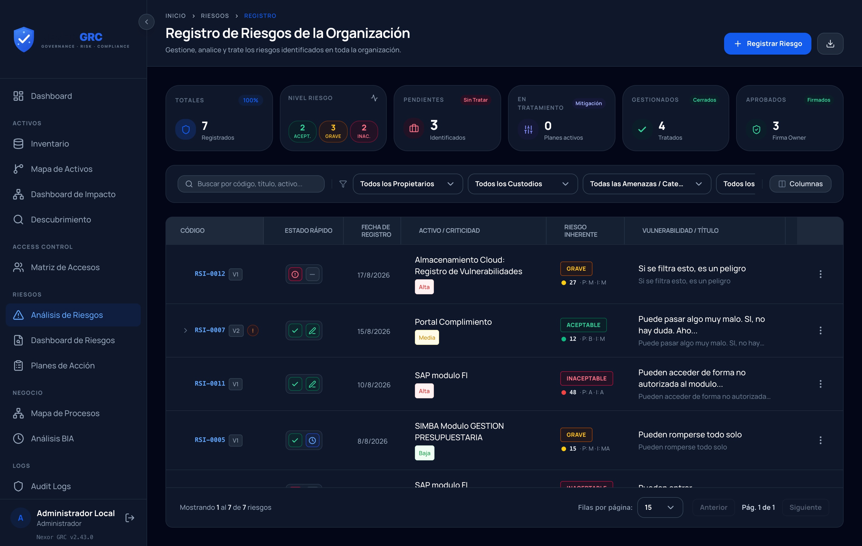 Registro de Riesgos